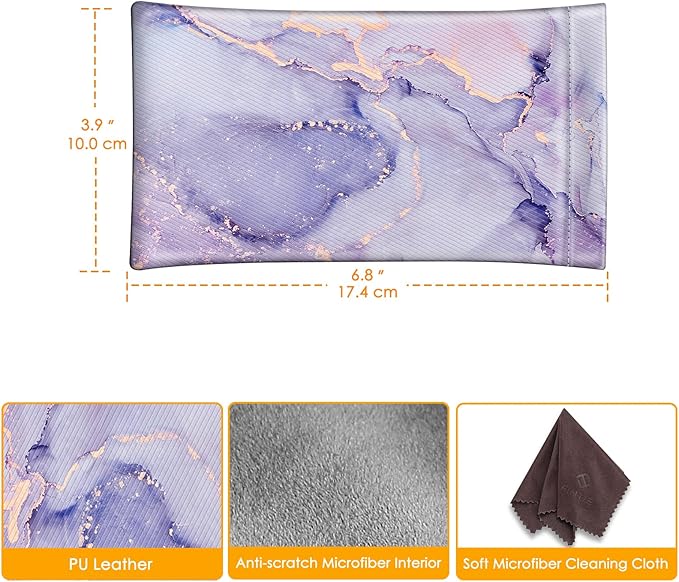 FINTIE Soft Eyeglasses Case with Cleaning Cloth, Portable Squeeze Top Vegan Leather Glasses Pouch, Sunglasses Eyewear Bag