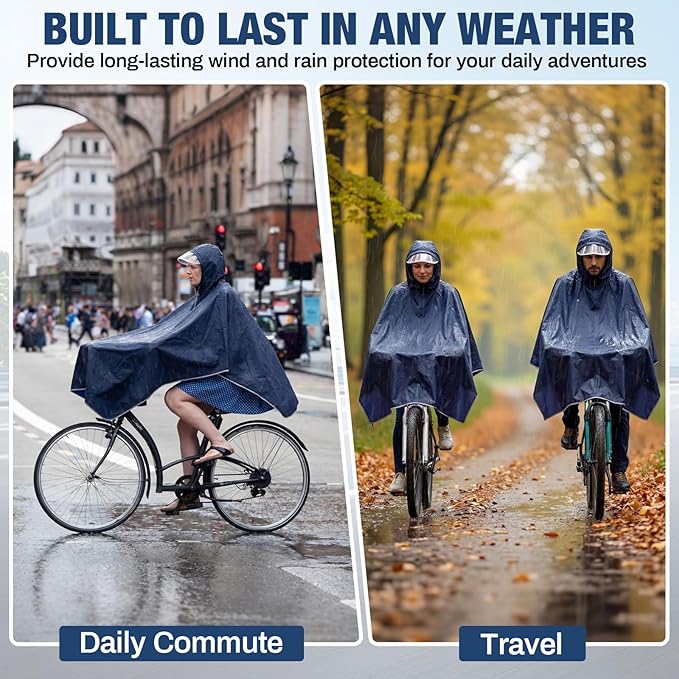 Coume 2 Pack Waterproof Rain Poncho with Reflective Strips Reusable Cycling Hooded Raincoat Packable Rain Cape for Adults