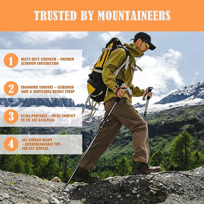 Deepfeel Collapsible Trekking Poles Folding Hiking Poles, Adjustable Height, Lightweight Aluminum Alloy Walking Sticks for Men & Women 2 Packs