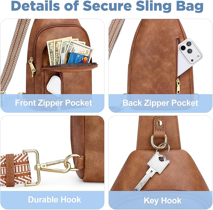 Anti Theft Crossbody Bags for Women RFID Sling Bag, Vegan Leather Cross Body Travel Purse for Women Men