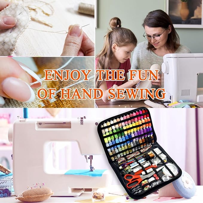 Sewing Kit with Case Portable Sewing Supplies for Home Traveler, Adults, Beginner, Emergency, Contains 60 Sewing Thread, Scissors, Needles, Measure etc