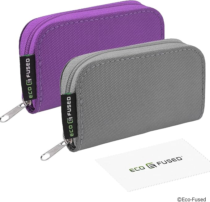Eco-Fused Memory Card Case - Fits up to 22x SD, SDHC, Micro SD, Mini SD and 4X CF - Holder with 22 Slots (Purple & Grey / 22 Slots - 2 Pack)