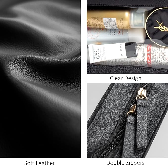 LETGO Clear Beach Makeup Bags, TSA Approved Toiletry Bag with Zipper, Clear Makeup Organizer Fit Carry-on Travel Car Accessories Essentials,Portable Travel Small Pouch for Women Men (Black)