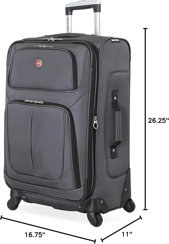SWISSGEAR Sion Softside Expandable Spinner Luggage Durable Lightweight Travel Suitcase, Dark Grey, Checked-Medium