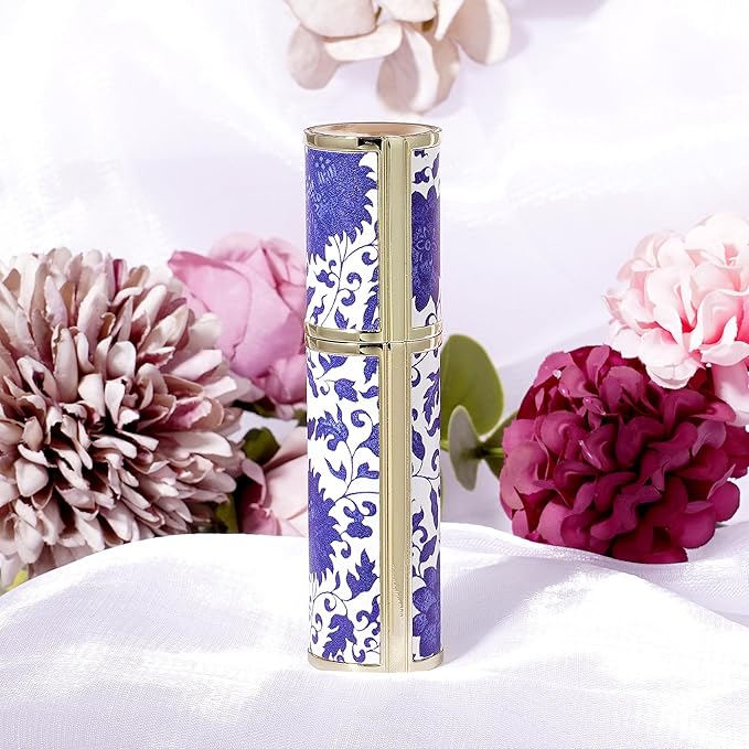 LUEXBOX Portable Perfume Bottle for Travel, Mini Refillable Perfume Dispenser, 5ml Faux Leather Leak Proof Perfume Atomizers, Blue and White Bottles Sprayer for Pocket Perfume (Blue branch)