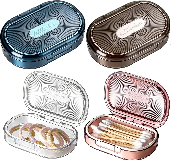 4 Pcs Hair Tie Container Small Portable Travel Cotton Swab Holder Dispenser with Lid Plastic Box Storage Containers for Small Items, 3.94 x 2.76 Inch (4 Colors)
