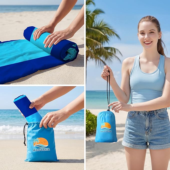 Aroveea Beach Blanket Waterproof Sandproof 1-7 Adult Oversized 78''X81''/10'X9' Lightweight Durable Compact Sand Free Beach Mat for Travel Camping Hiking Picnic Blanket