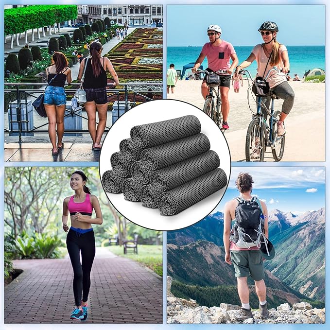 Honoson 10 Pcs Cooling Towel Bulk - Neck & Face Cool Chilly Towels Microfiber Breathable Sport Sweat Rag for Gym, Yoga, Travel, Camping, Running, Outdoor (Black)