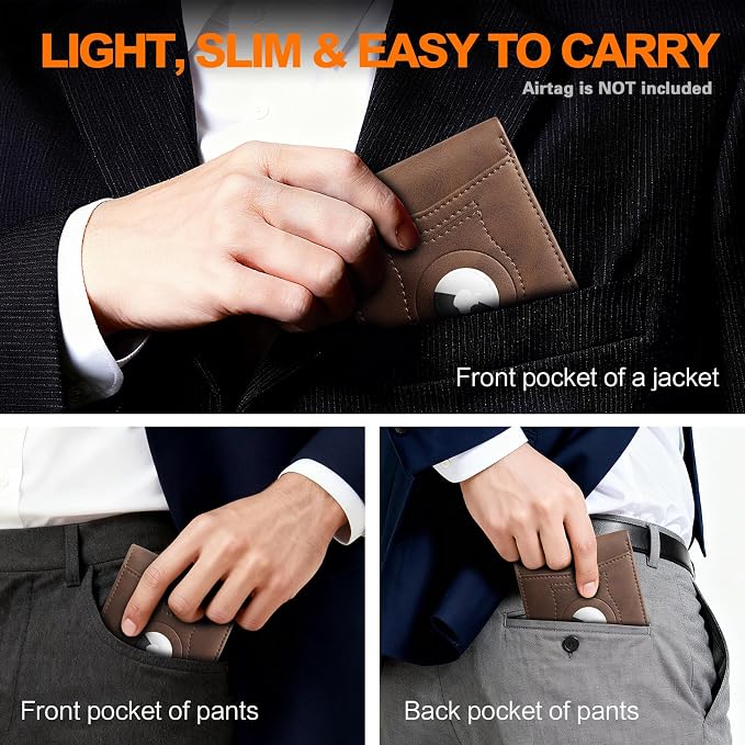 Wallet for Men Slim RFID Blocking Bifold Carbon Fiber,Minimalist Small Compact Front Pocket Credit Card Holder,Thin Mens Leather Wallets Smart Security With 2 ID windows 1 Cash (Dark Brown)