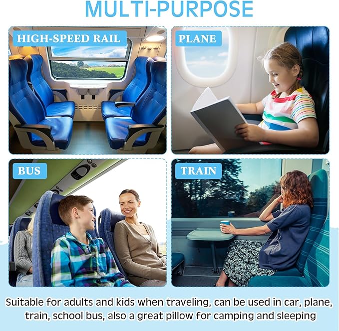 Barydat 2 Pcs Car Travel Pillow for the Back Seat 28 x 18 in Sleeping Reading Pillows for Distance Travel Car Cushion for Kids Adults Head and Body Support U Shaped Pad (Blue, Green)
