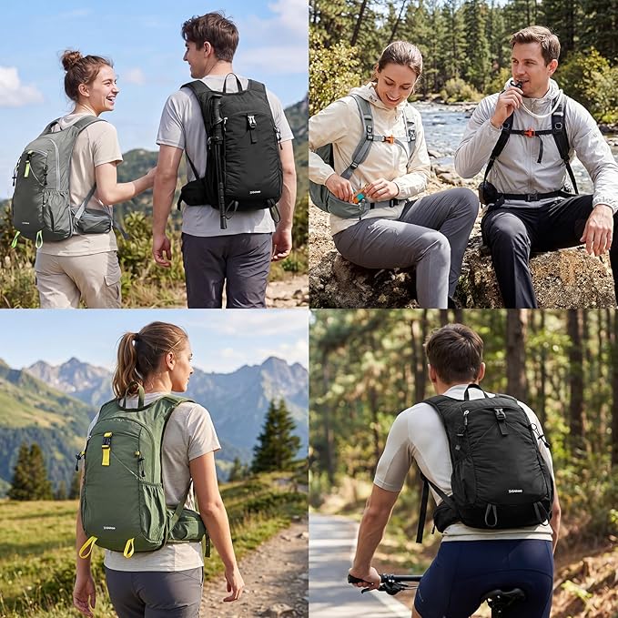 G4Free 20L Hiking Backpack with Waist Strap for Women Men, Lightweight Waterproof Daypack for Travel Camping Outdoor, Black