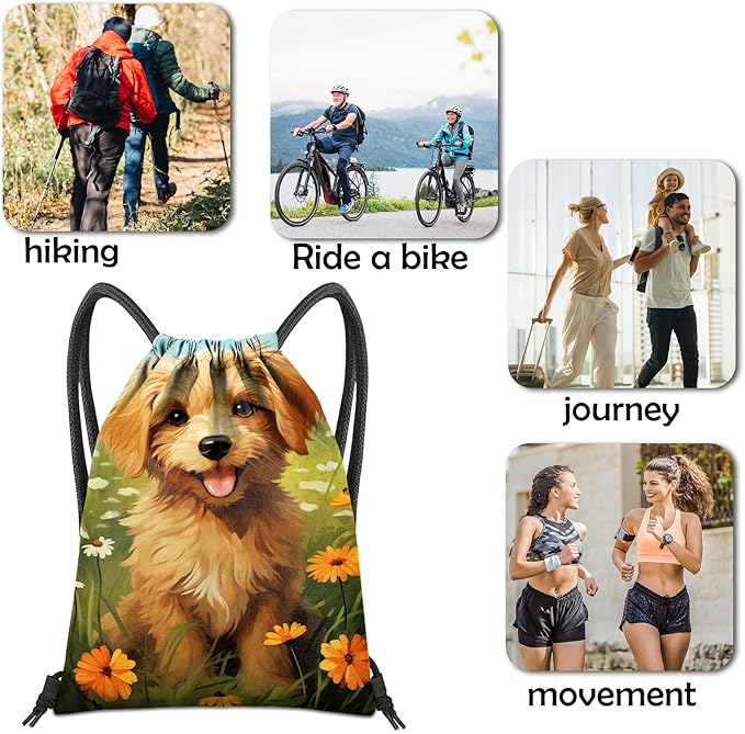 Drawstring Backpack for String Bag Waterproof Cute Sports Beach Swimming Travel (13"×17")-Dog