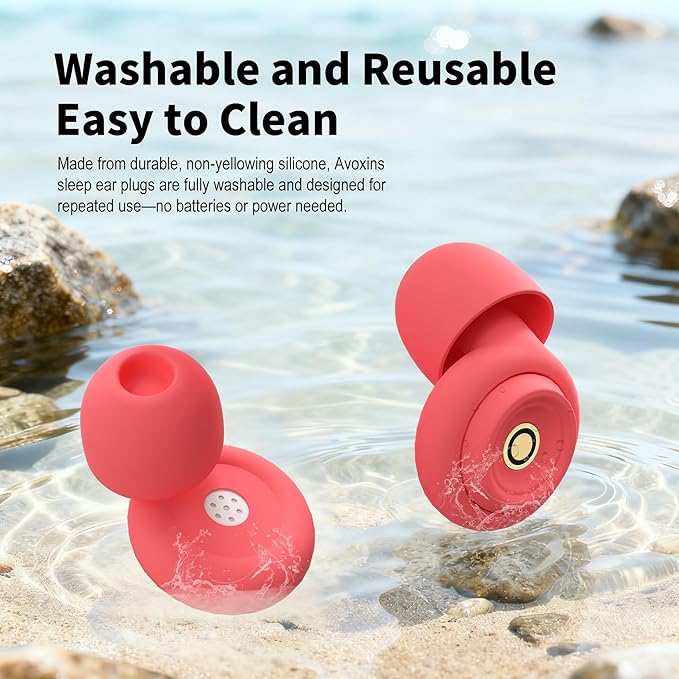 Ear Plugs for Sleeping Earplugs for Concerts Noise Cancelling Reusable Soft Silicone Noise Reduction Earbuds for Travel, Focus, Work 33-45dB Hearing Protection with 9 Ear Tips & Case (Red)