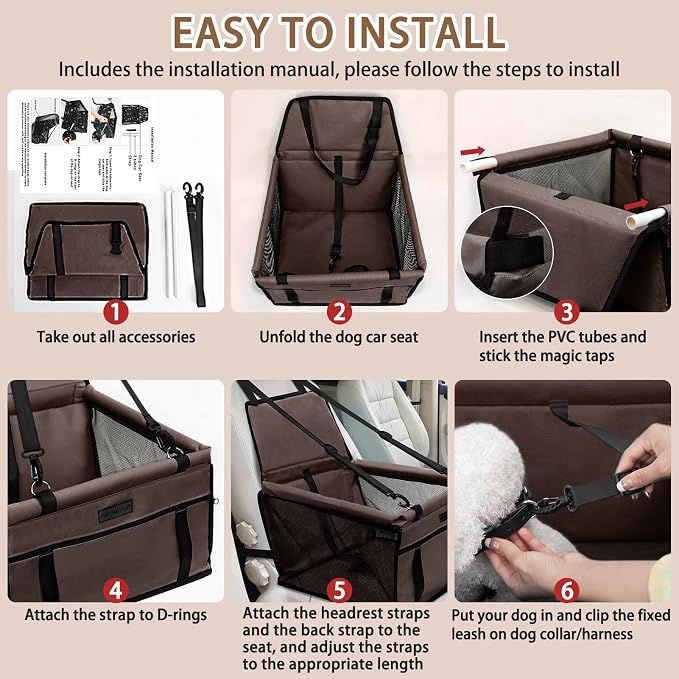 Dog Car Seat Foldable Dog Car Booster Seat Waterproof Breathable Oxford Travel Bag for Small to Medium Dogs, Puppies, and Pets-Pure Coffee