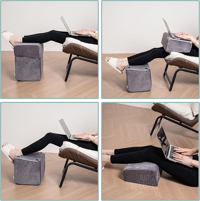 3 Adjustable Heights Foot Rest for Under Desk at Work - Ergonomic High Density Foam Footrest with Washable Cover, Foot Stools for Office, Home, Gaming (Grey)
