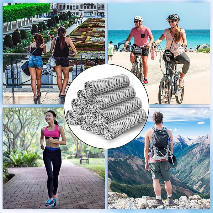 Honoson 10 Pcs Cooling Towel Bulk - Neck & Face Cool Chilly Towels Microfiber Breathable Sport Sweat Rag for Gym, Yoga, Travel, Camping, Running, Outdoor (Grey)