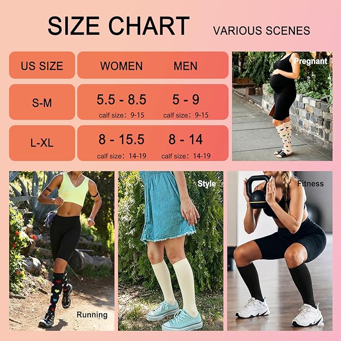 4 Pairs Compression Socks for Women Circulation-Best Support for Nurses,Running,Athletic,Travel