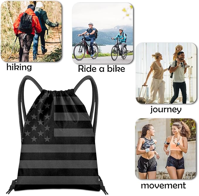 Drawstring Backpack for String Bag Waterproof Cute Sports Beach Swimming Travel (13"×17")-Flag