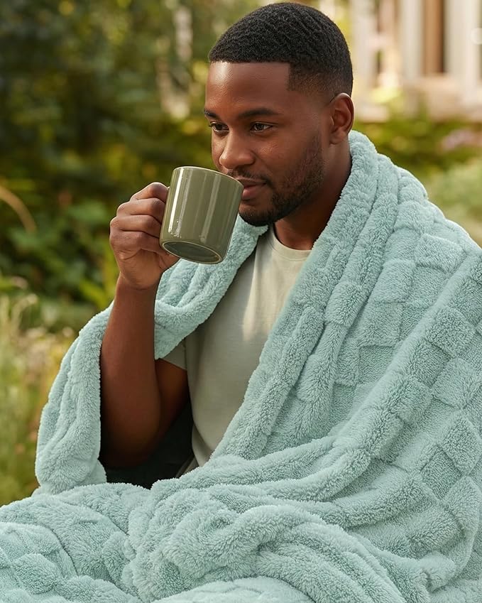 Utopia Bedding Sage Green Checkered Fleece Throw Blanket for Couch, Sofa, Soft Plush Cozy Blanket for Women and Men Home Decor, Ultra Comfy Travel-Friendly Throws for Relaxation, 50x60 Inches