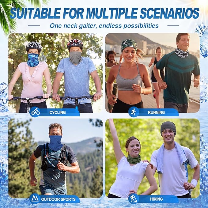 Geyoga 6 Pieces Summer UV Protection Cooling Neck Gaiter Face Clothing Neck Gaiter Mask Scarf Sunscreen Breathable Bandana