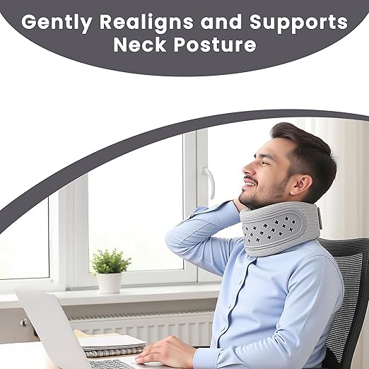 Neck Brace for Neck Pain and Support, Neck Support for Pain Breathable Cervicorrect Brace Adjustable Soft Silicone Foam, Cervical Collar for Sleeping, Relieving Spinal Pressure (Grey)