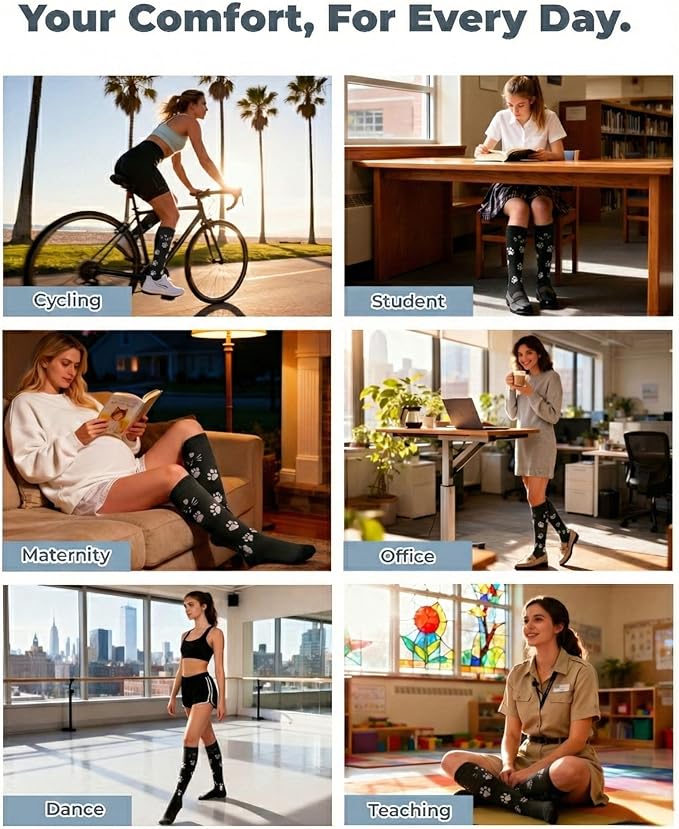 Compression Socks for Women 15-20 mmHg, Viscose from Bamboo, 3-Pair Knee High for Flying, Work & All-Day Comfort