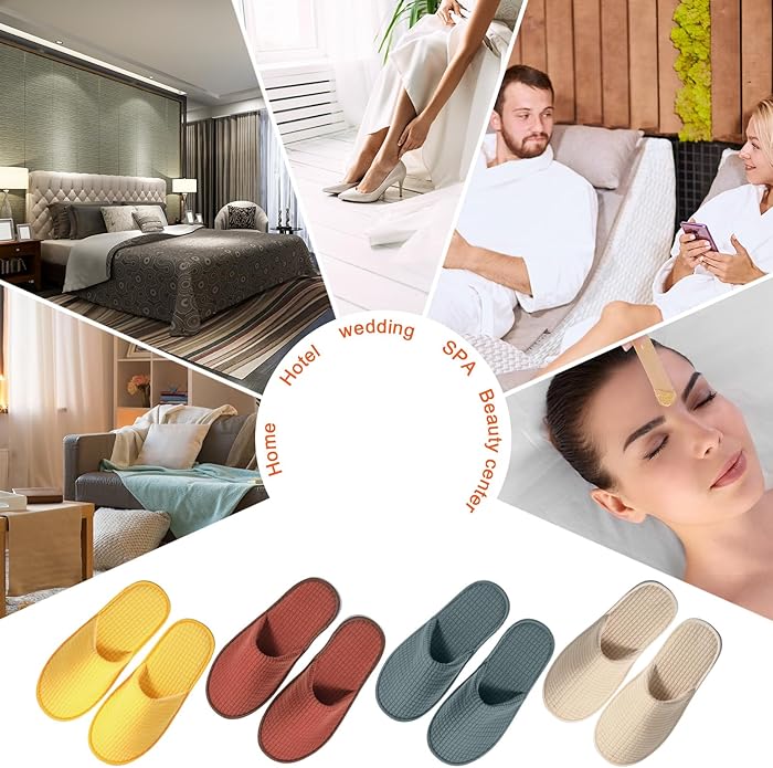Geyoga 12 Pair House Slipper for Guest Non Slip Disposable Slipper for Travel Washable Reusable Closed Toe Hotel Bridesmaid Indoor Spa Wedding Party Shoeless Home