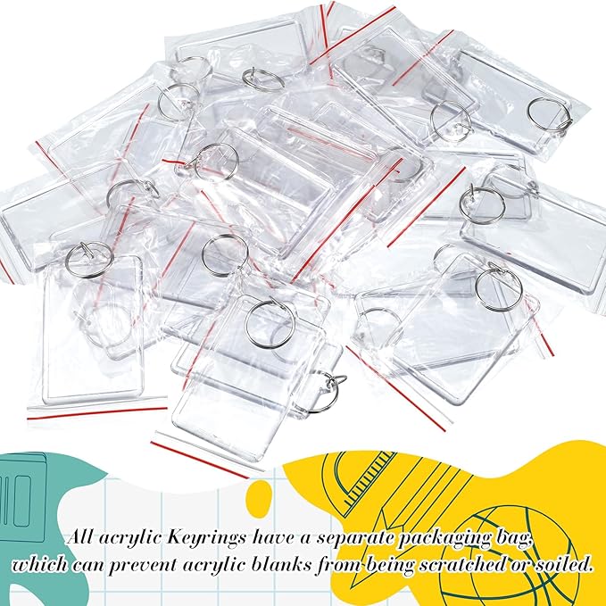 Yaomiao Acrylic Photo Frame Keychain Holder Photo Picture Insert Blank Keyring for DIY Craft
