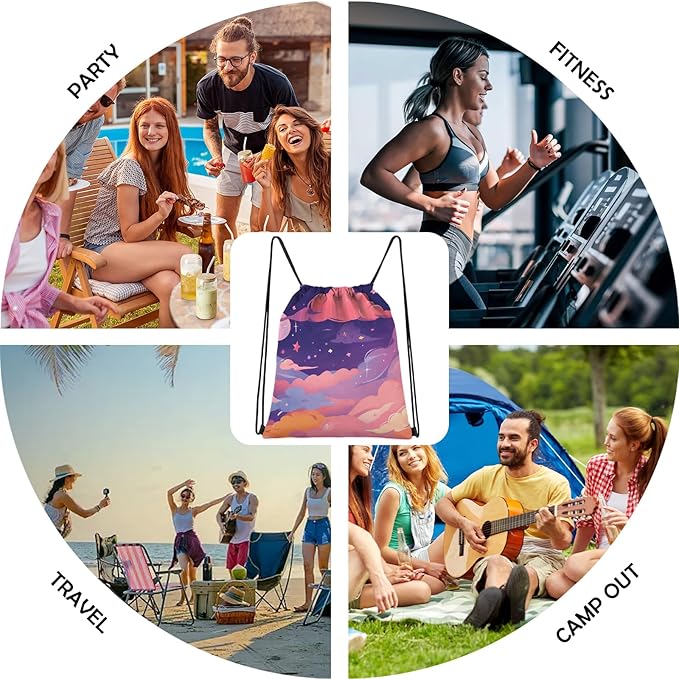 Drawstring Backpack Draw String Sports Bags for Gym Travel Beach Waterproof Cute Sackpack Men Women Aesthetic (13"×17")-Pink Cloud