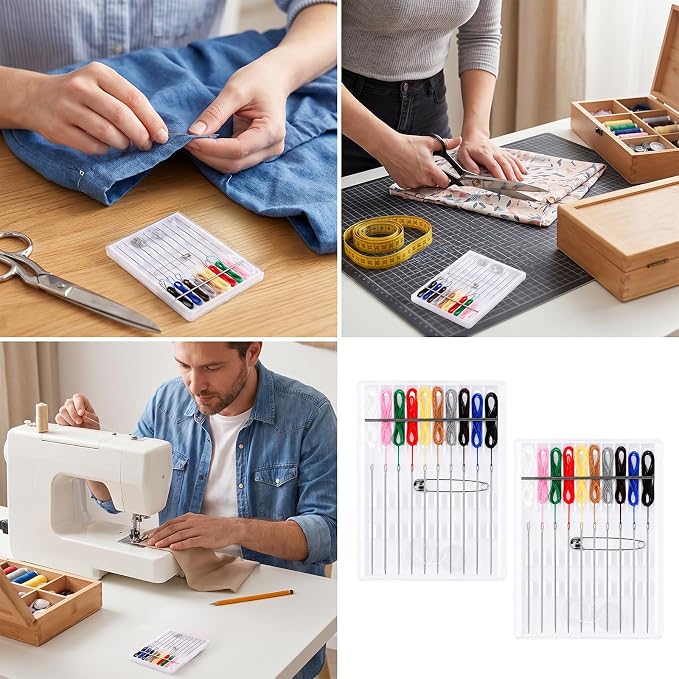 Zyghjort 4 Boxes Travel Sewing Kit Mini, Pre Threaded Needles for Hand Sewing Quick Fix Sewing Kit Easy with 10 Colors Thread, Buttons and Pins Travel Sewings Box for Emergency Mending Adults Seniors