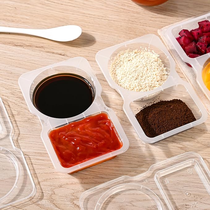 RXRRXR 10PCS Double Compartment Condiment Container With Lids - Reusable Snack Pack Containers for Take-out Sauces