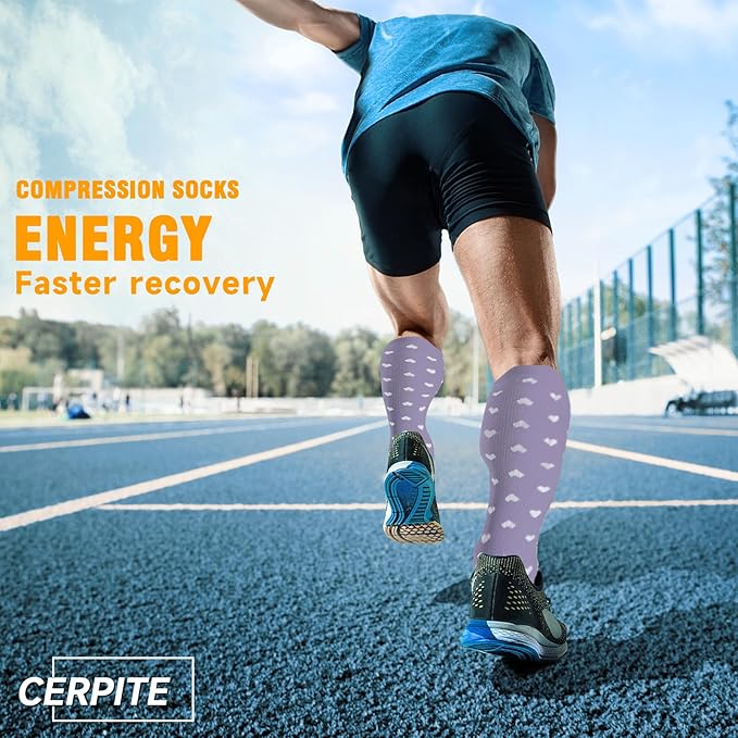 cerpite Compression Socks for Women & Men 6 Pairs Knee High Compression Socks 20-30 mmhg Best for Running,Nurse,Travel