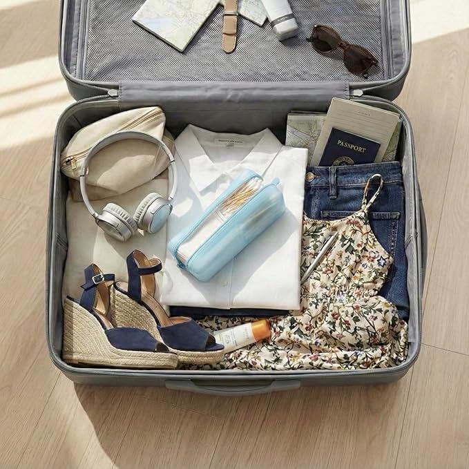 Cotton Pad Swab Travel Case – 2-in-1 Portable Waterproof Qtips Dispenser for Cotton Square Pad & Qtip, Floss, Bobbi Pin, Nail Kit, Hair Accessories Organizer TSA Compliance – VISFRESH (Blue)