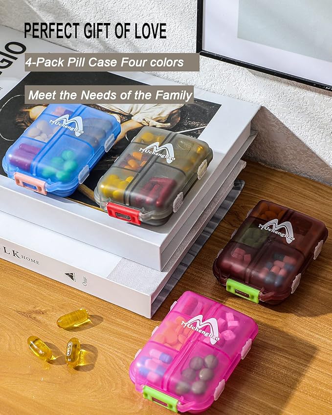 4PS Travel Pill Organizer with 164 Slice Labels,10 Compartments Travel Pill Box Portable Folding Small Pill Case Daily Pill Container Used for Carry Storage Medicine Organizer By M MUchengbao (White)