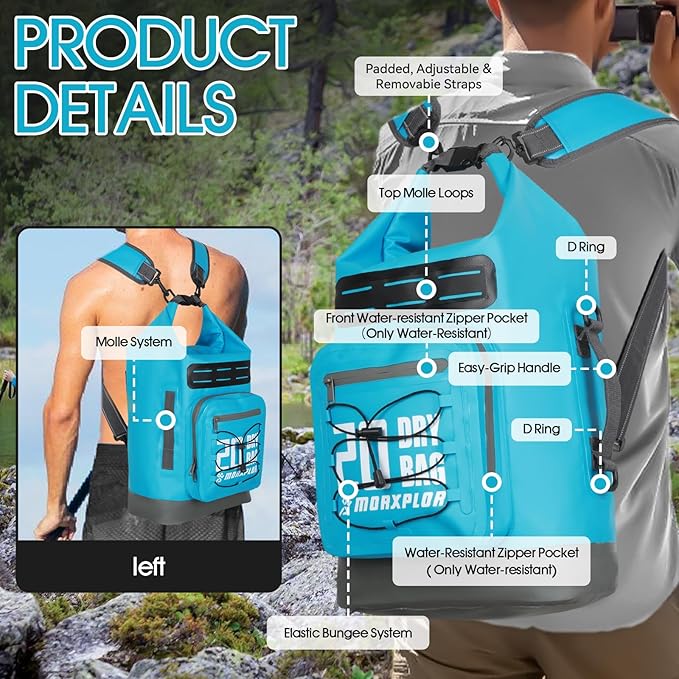 MORXPLOR Dry Bag Waterproof,5L/10L/20L/30L/40L/55L Roll Top Dry Bag Backpack with WaterProof Phone Case for Swim,Kayak
