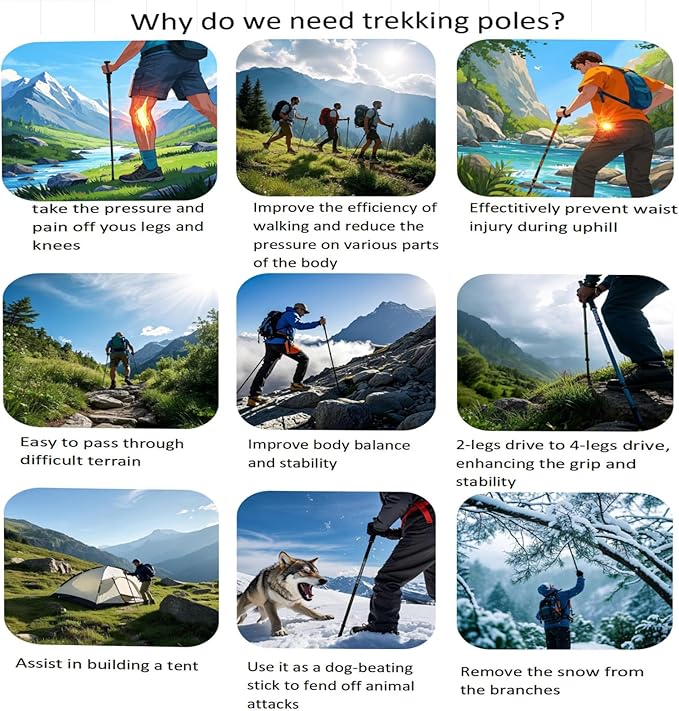 Walking Sticks for Women, Men & Seniors, Compact Lightweight Cork Grip Collapsible Trekking Poleswith 1/4" Screw for Daily Balance Support