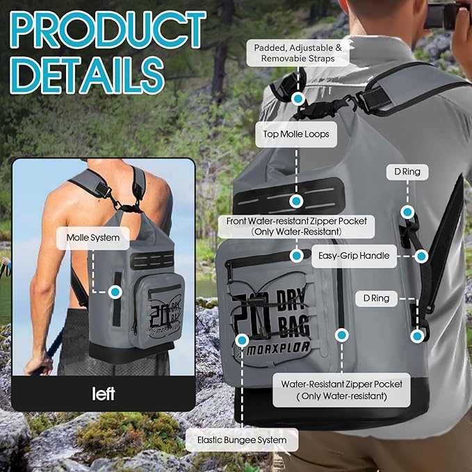 MORXPLOR Dry Bag Waterproof,5L/10L/20L/30L/40L/55L Roll Top Dry Bag Backpack with WaterProof Phone Case for Swim,Kayak