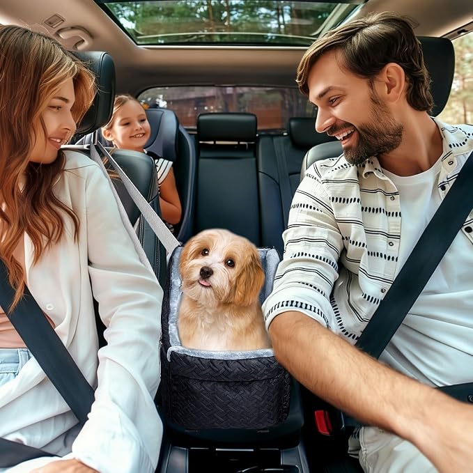 Dog Car Seats for Small Dogs, Center Console Dog Booster Portable Car Seat for Puppy, Doggy, Cats, Small Pets 0-15 lbs, with Safety Net