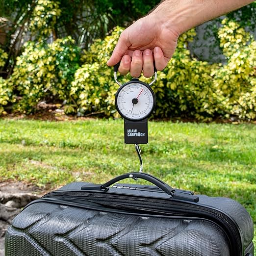 Mechanical Luggage Scale with Tape Measure, Up to 75 Pounds (Orange) - Lift Slowly