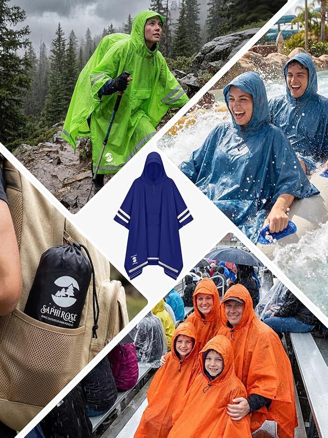SaphiRose Hooded Rain Poncho Waterproof Raincoat Jacket for Men Women Adults