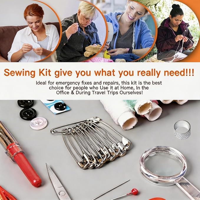 Portable Sewing Kit with Magnifying Glass, 86 Pcs Premium Sewing Supplies for Beginners, Home Emergency & DIY Use