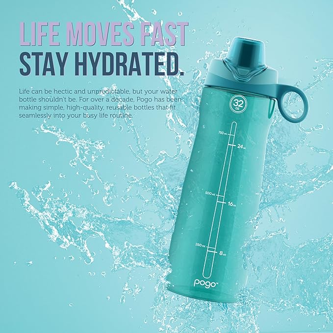 Pogo 64oz Plastic Water Bottle with Leak-Proof Chug Lid and Carry Handle, Reusable, BPA Free, Capacity Markings, Dishwasher Safe, Perfect for Travel, School, Outdoors, and Gym, Fuchsia