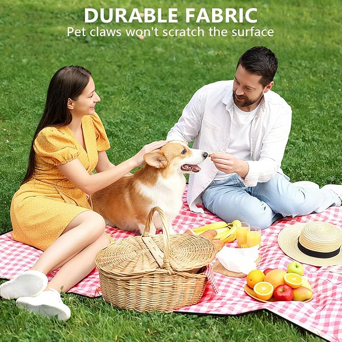 OBTANIM Extra Large Picnic Blanket 60 x 80 Inch Waterproof Foldable Beach Blankets Outdoor Picnic Mat for Camping Grass Lawn Park Music Festival Party Accessories (Red and White)