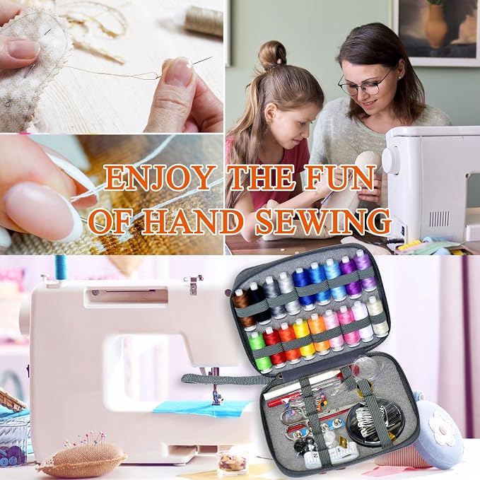 Sewing Kit with Case Portable Sewing Supplies for Home Traveler, Adults, Beginner, Emergency, Contains 18 Sewing Thread, Scissors, Needles, Measure etc (Grey