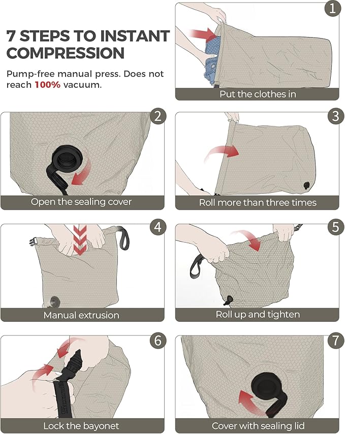 Travel Laundry Bag, Pump-Free Vacuum Compression Dirty Clothes Bag, Extra Large Reusable Waterproof & Washable Laundry Bag, Ideal for Suitcases, Road Trip Essentials, Gray, 1 Pack (XL)