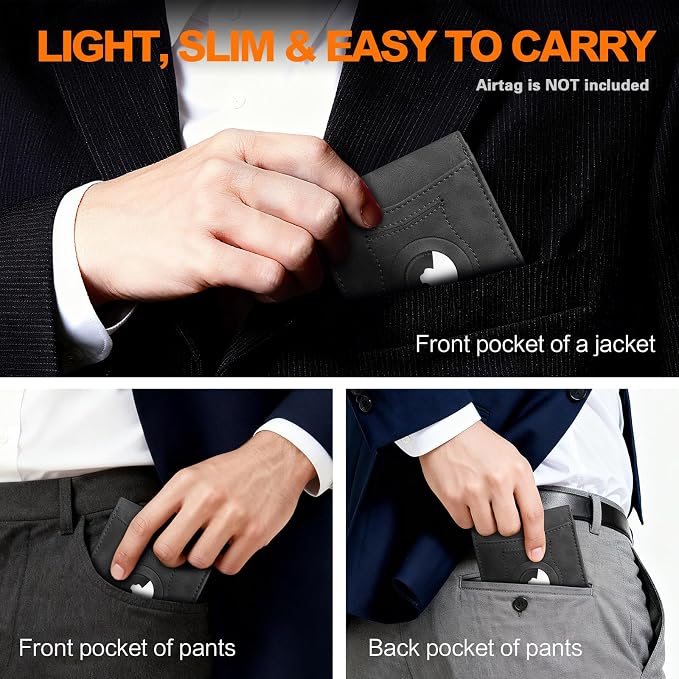 Wallet for Men Slim RFID Blocking Bifold Carbon Fiber,Minimalist Small Compact Front Pocket Credit Card Holder,Thin Mens Leather Wallets Smart Security With 2 ID windows 1 Cash (Crazy Horse Grey)