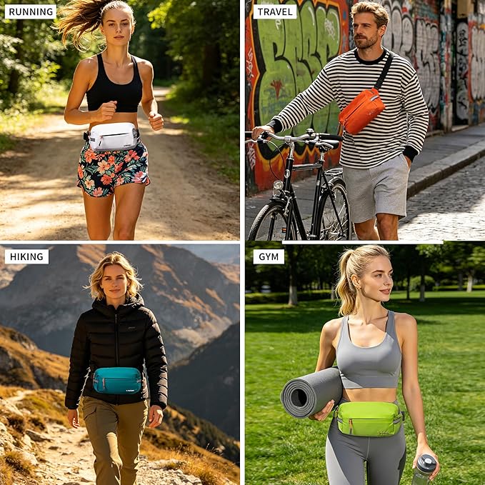 Fanny Pack for Men Women 2L Lightweight Waist Belt Hip Bag Slim Crossbody Sling Bag Adjustable Water Resistant Bum Belt Pouch for Travel Running Shopping Hiking Cycling Climbing EDC BLACK