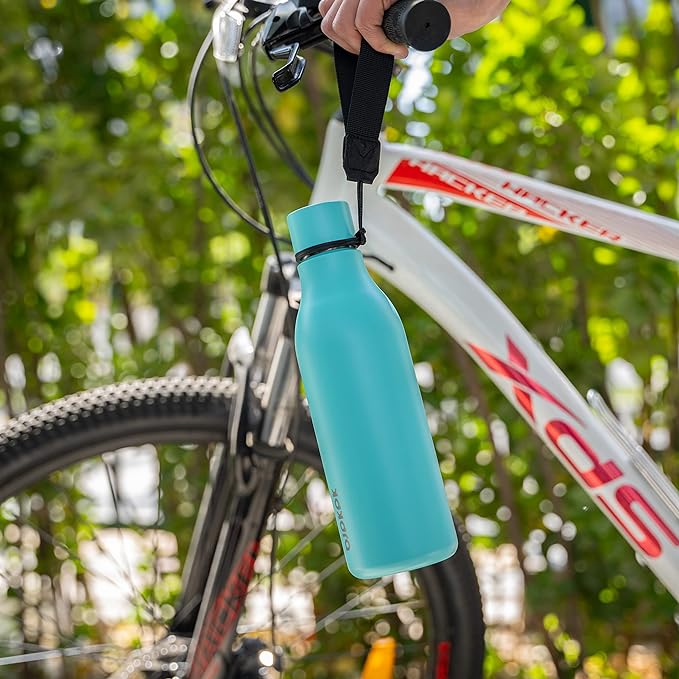 BJPKPK Insulated Water Bottles, 18 oz Stainless Steel Metal Water Bottle with Strap, BPA Free Leak Proof Jugs, Mugs, Flasks, Reusable Thermal Flasks for Sports & Travel, Black