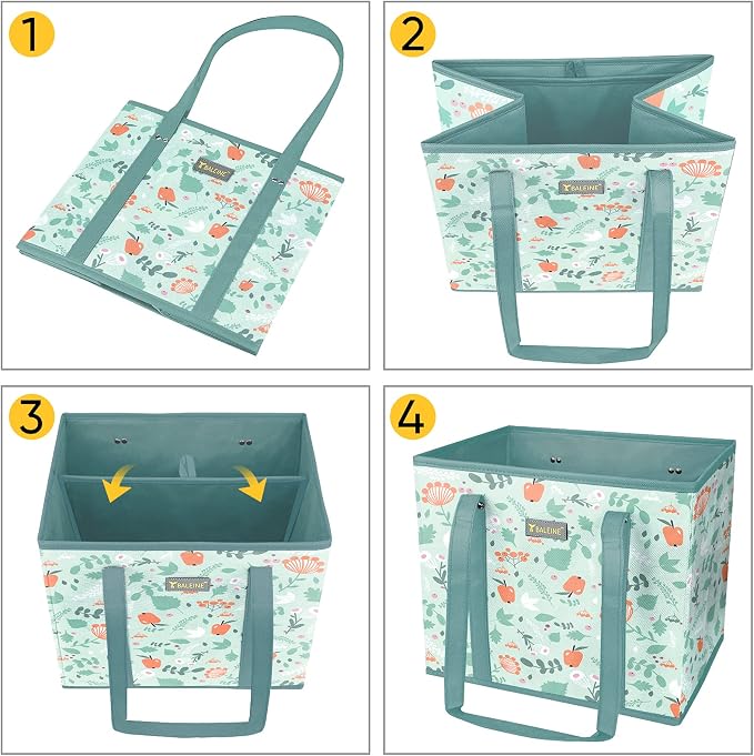 BALEINE 3Pk Reusable Grocery Bags, Foldable Shopping Bags for Groceries with Reinforced Bottom & Handles (Spring Stroll)