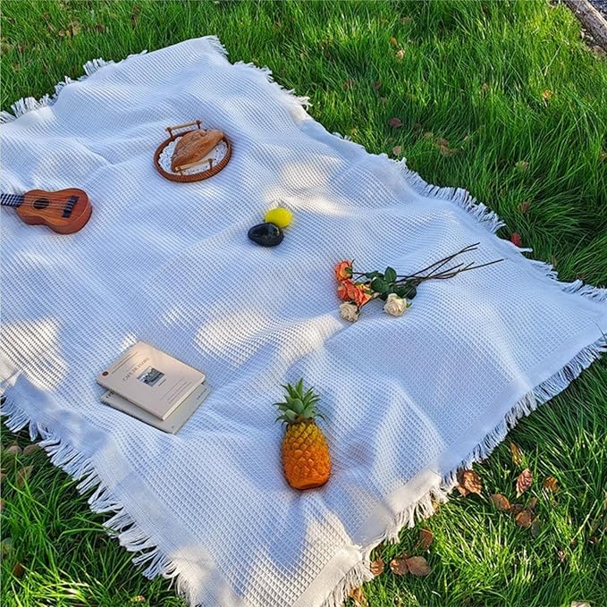 70"x 70" Picnic Blanket Extra Large,Layer Outdoor Blanket for 5 to 7 Adults,Camping Grass Lawn Park Accessories Cute Couple Gifts Ideas Wedding Registry for Park, Beach (White)